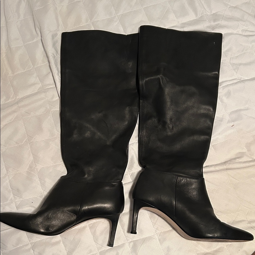 Genuine leather Black Leather Knee-High Boots